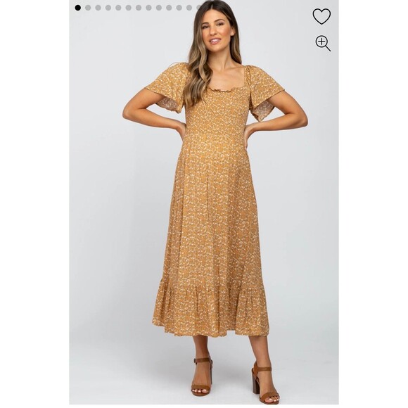 Pinkblush Dresses & Skirts - NWT Heyson Mustard Floral Smocked Maternity Maxi Dress Sz M